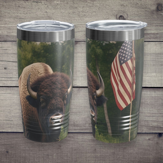 Buffalo tumbler with American flag design
