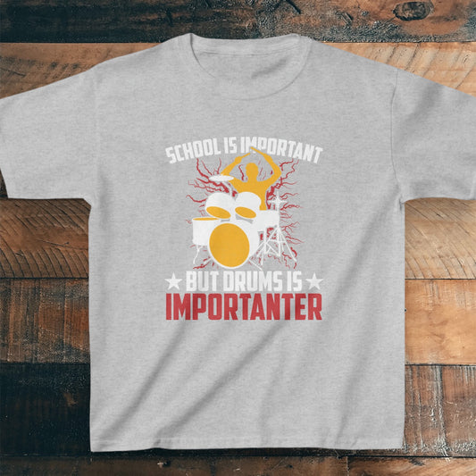Drummer T-Shirt for Kids – Funny "Drums Is Importanter" Tee