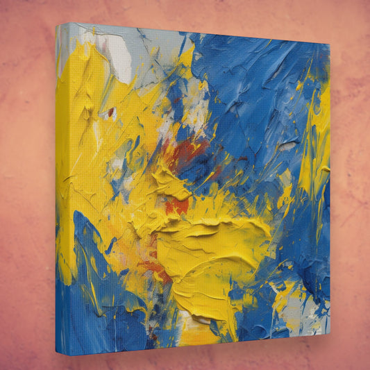 Blue and Yellow Abstract Art – Modern Textured Canvas Wall Print