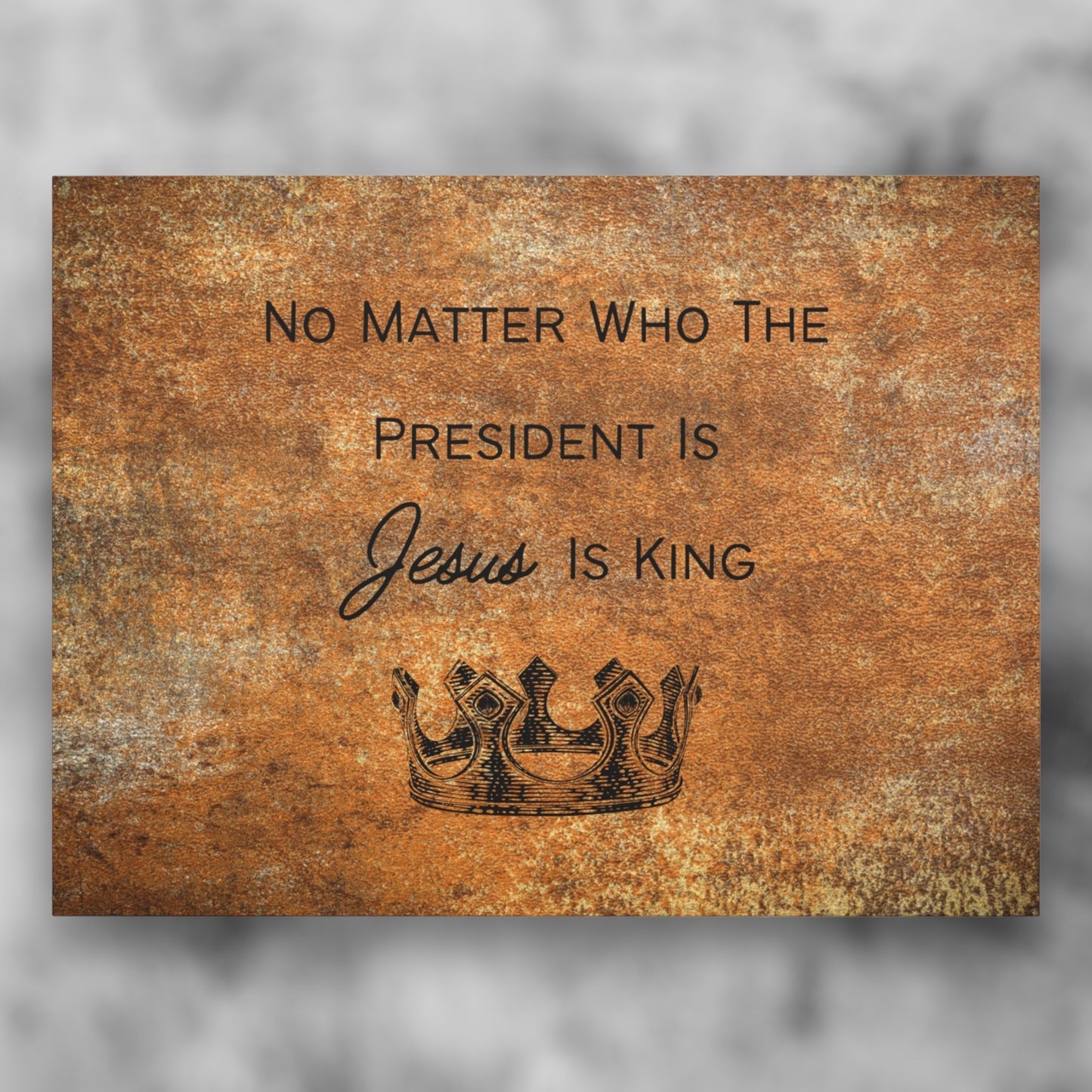 "Jesus Is King" rustic wall art sign with a vintage metal charm.