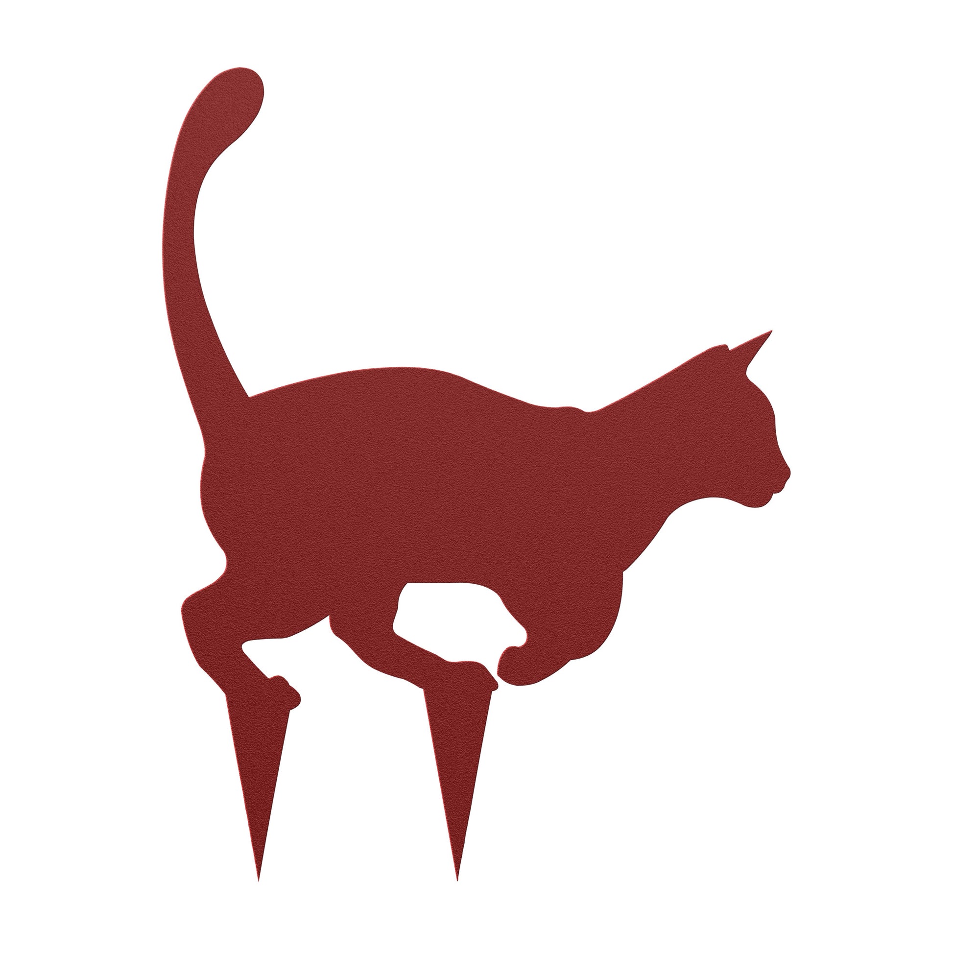 Pouncing cat metal yard art with realistic design
