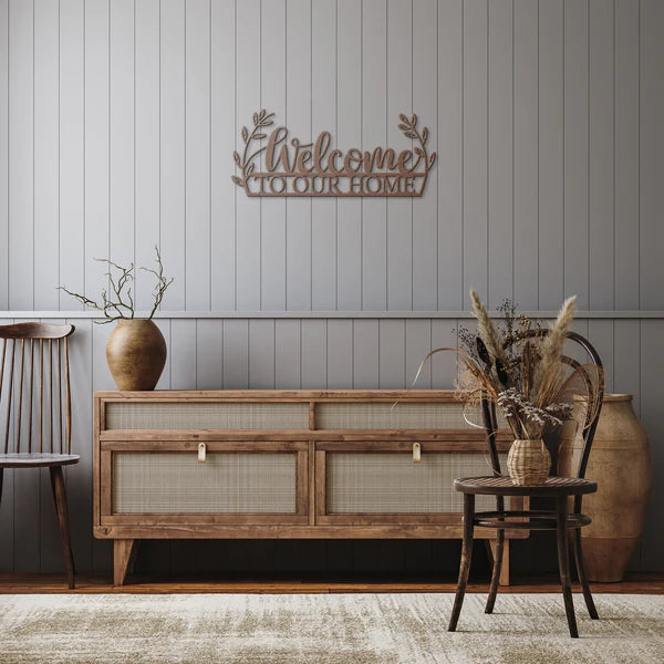 Weather-resistant metal home sign with floral design
