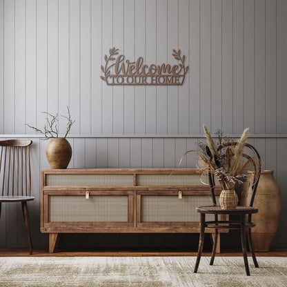 Weather-resistant metal home sign with floral design
