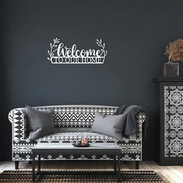 Elegant steel welcome sign for entryways and patios
