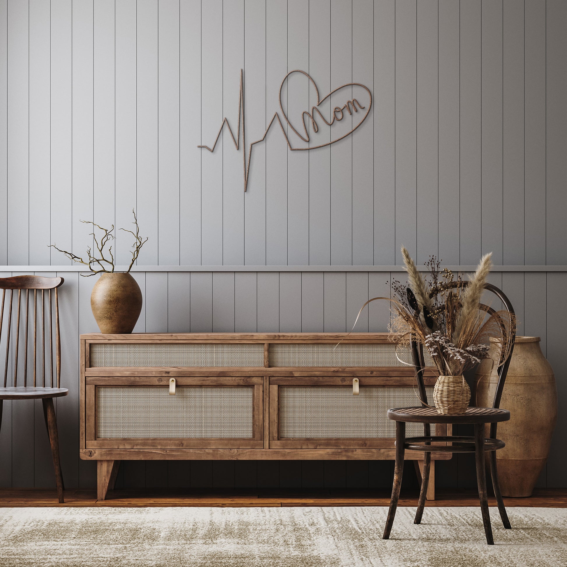 brown steel heart sign with Mom design for Mother’s Day
