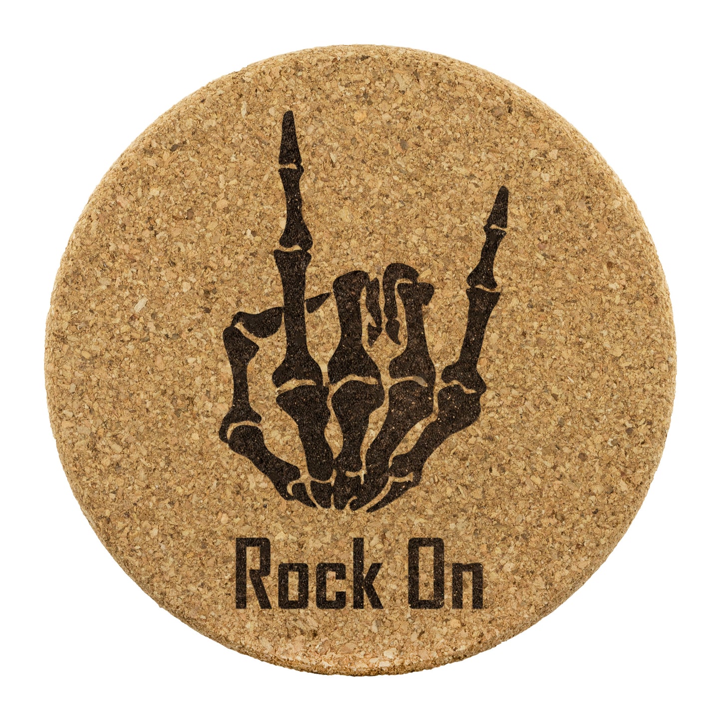 Skeleton hand making rock on sign coaster set
