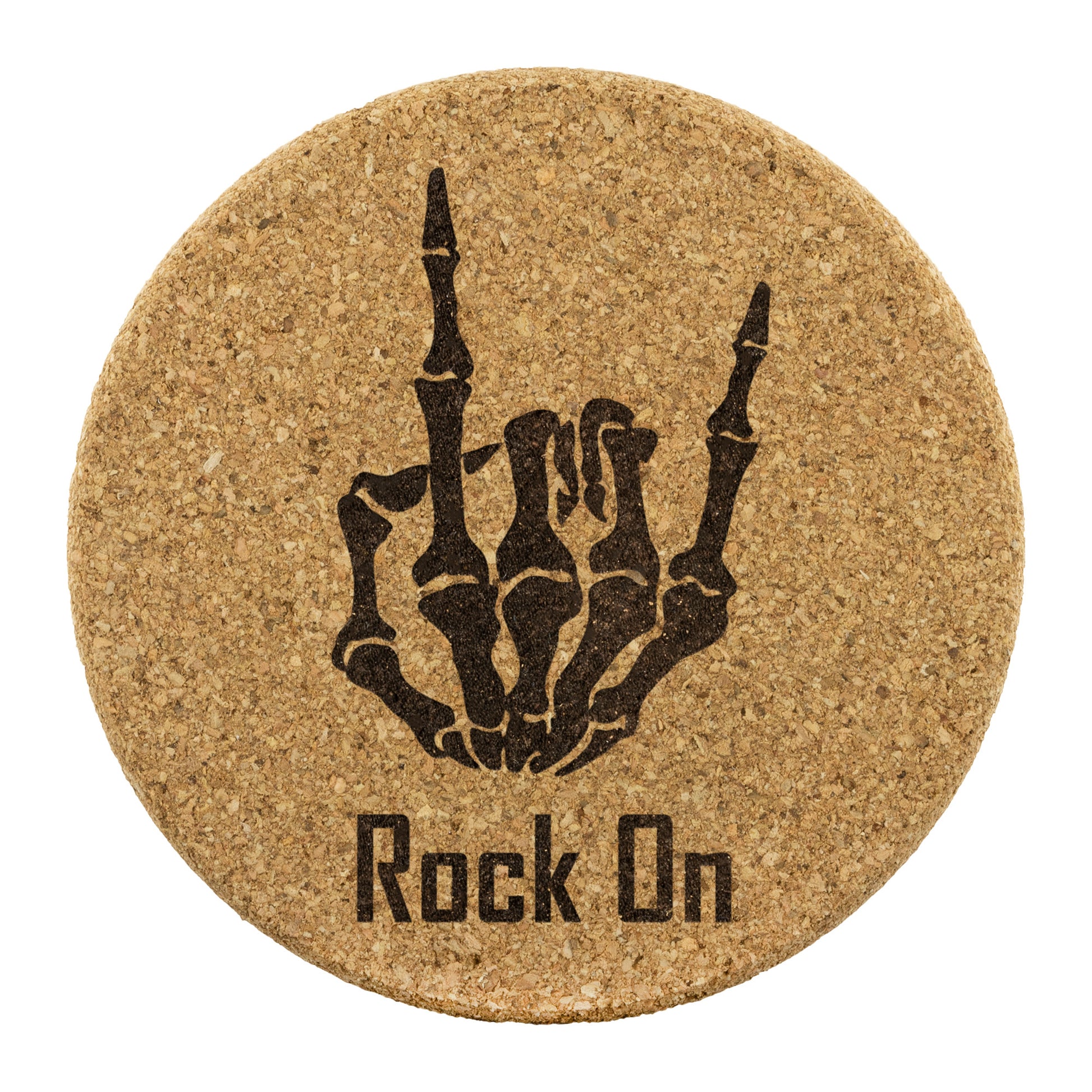 Skeleton hand making rock on sign coaster set
