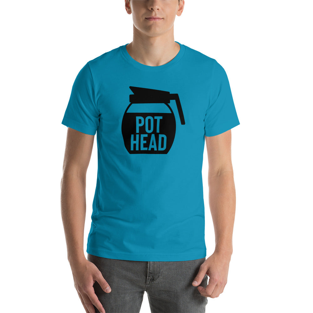 "Eye-catching 'Pot Head' t-shirt, perfect for coffee enthusiasts."
