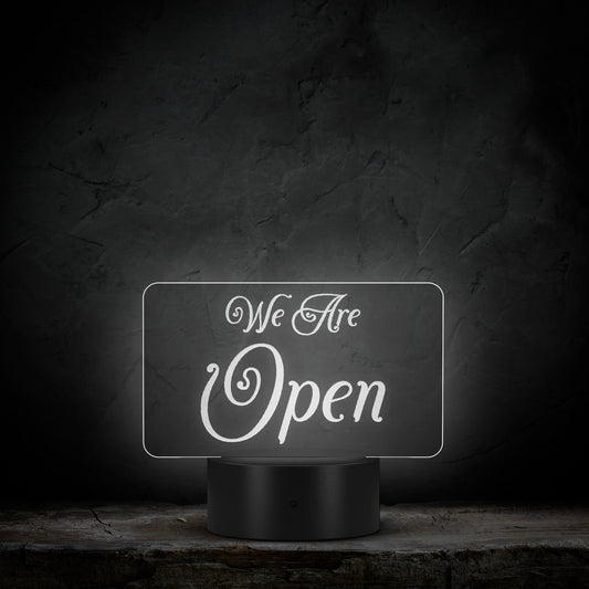 We Are Open LED sign with customizable colors
