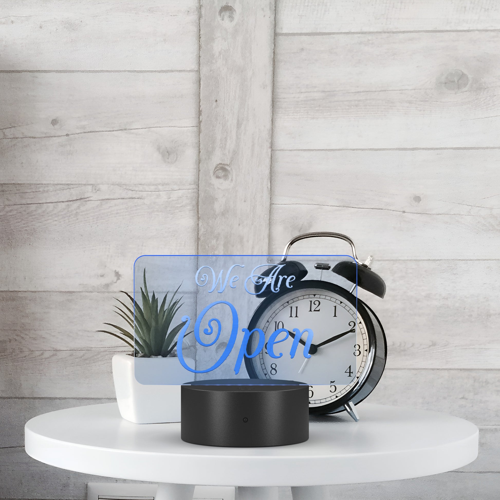 Compact open sign for shops with adjustable brightness
