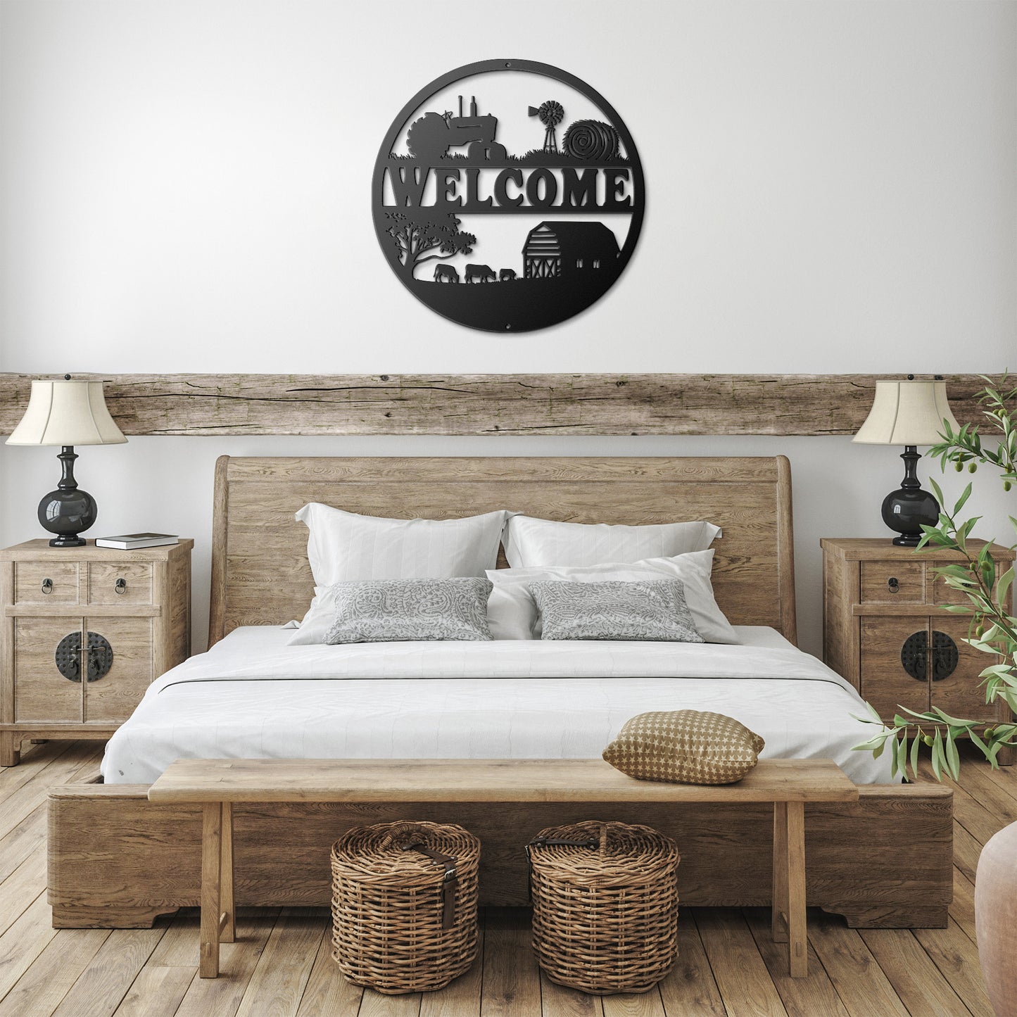 Durable metal welcome farm sign in black finish
