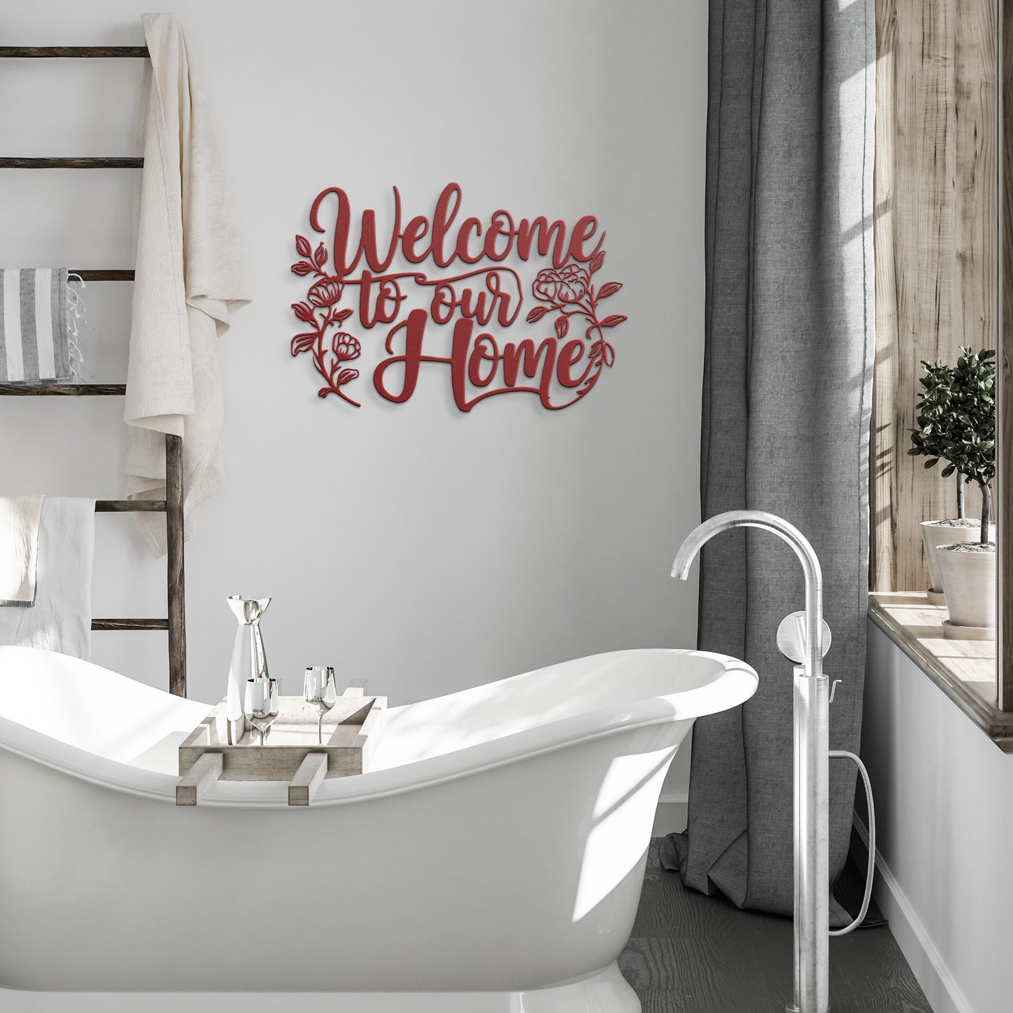Durable steel welcome to our home metal sign in black finish
