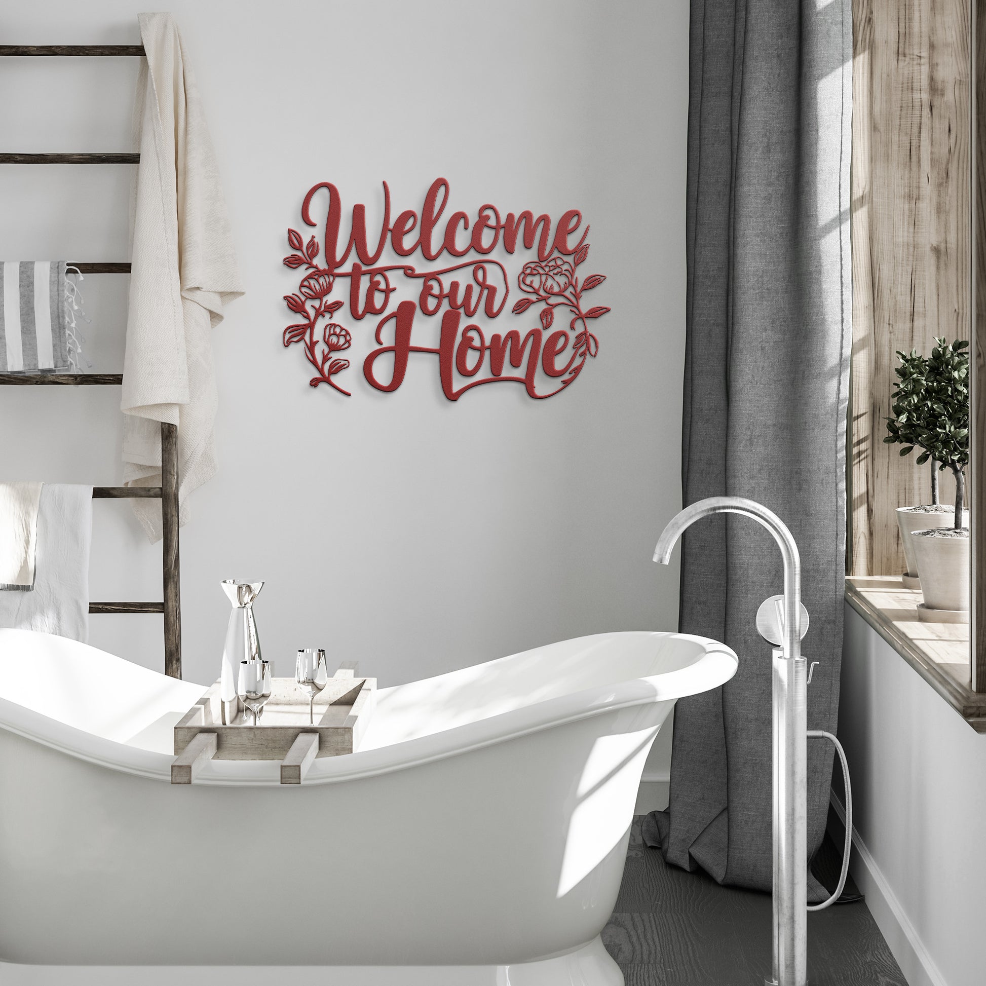 Durable steel welcome to our home metal sign in black finish
