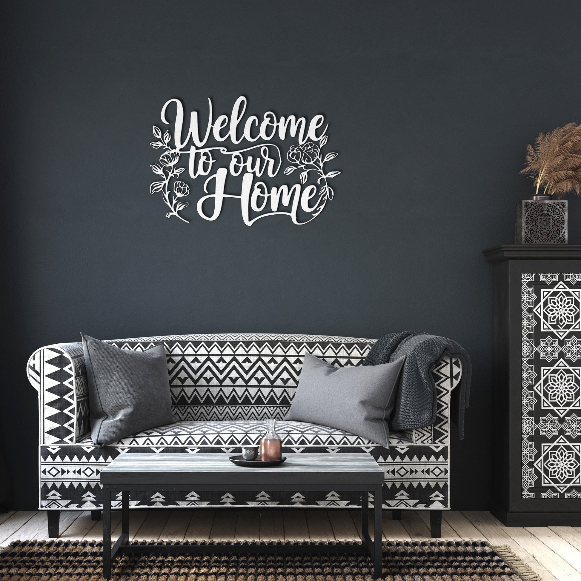 Large metal welcome sign outdoor for gardens or entryways
