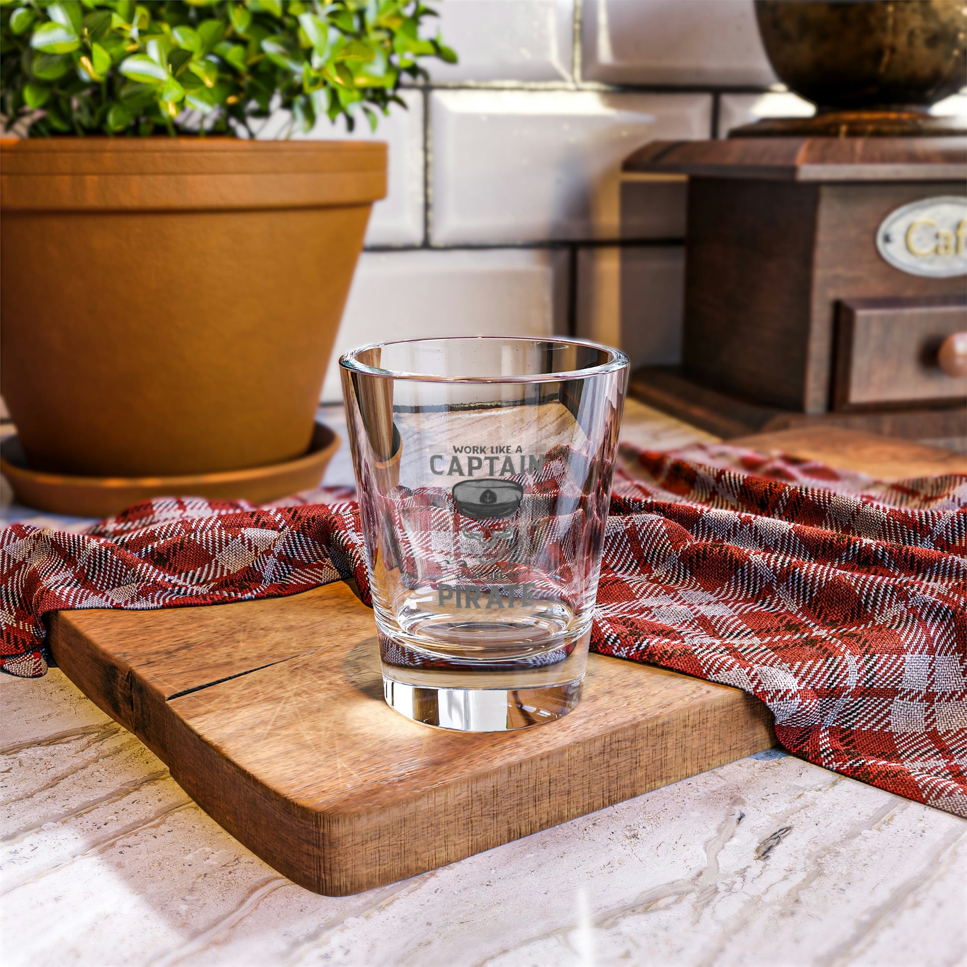Inspirational pirate-themed shot glass for adventure lovers