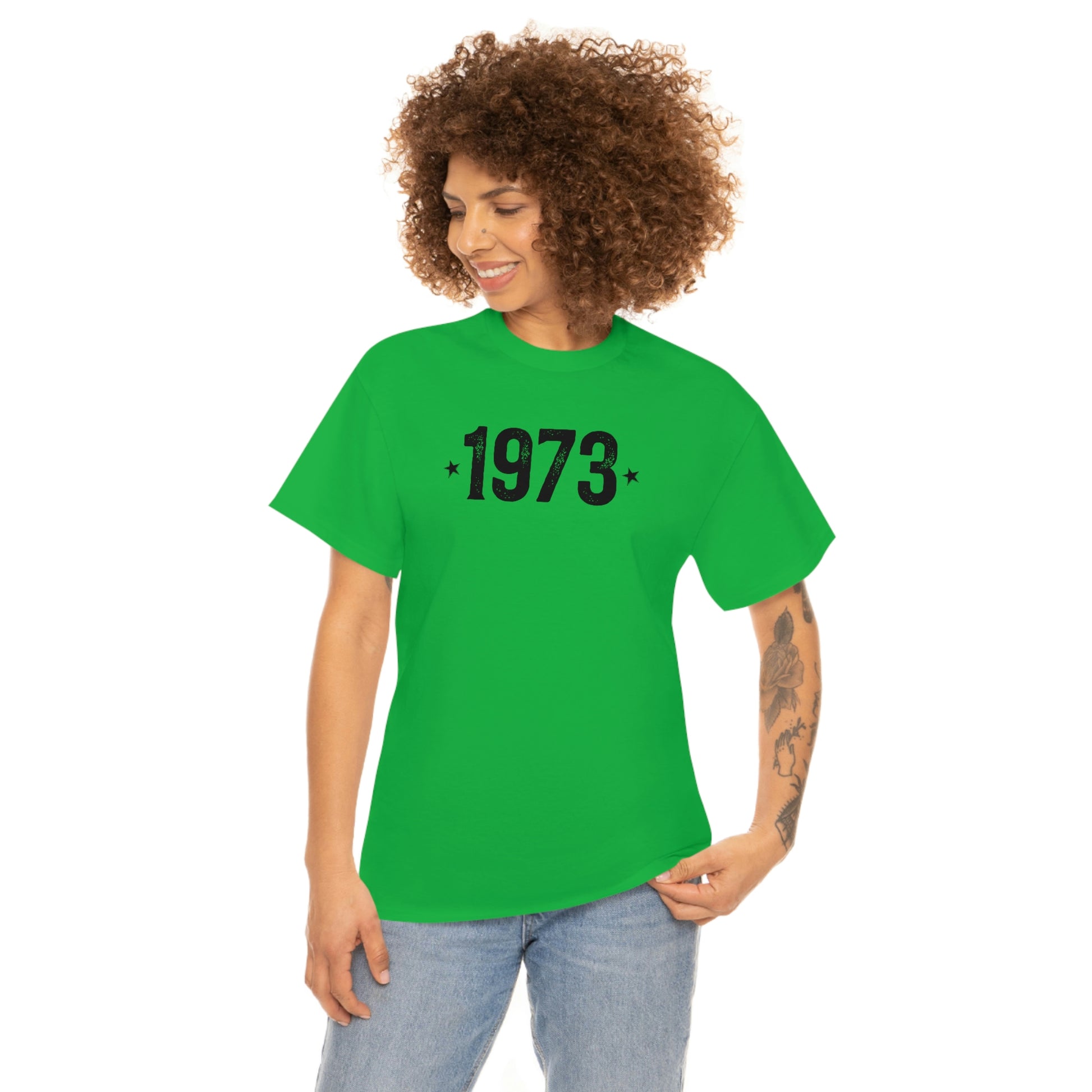 Comfortable, no-itch "1973 Birthday Year" T-Shirt, seamless design.