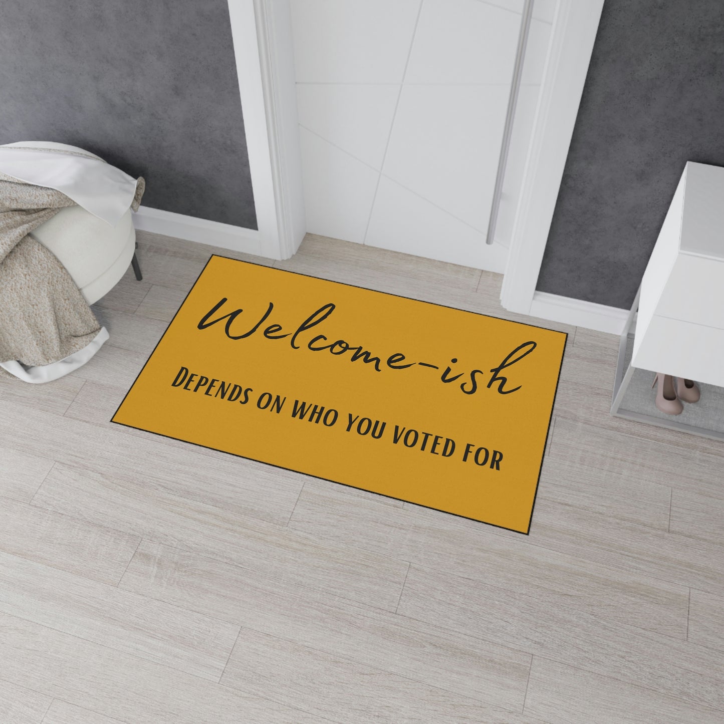Light-hearted political satire welcome mat for homes