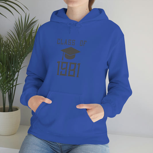 "Stylish 'Class Of 1981' graphic hoodie for year-round wear."