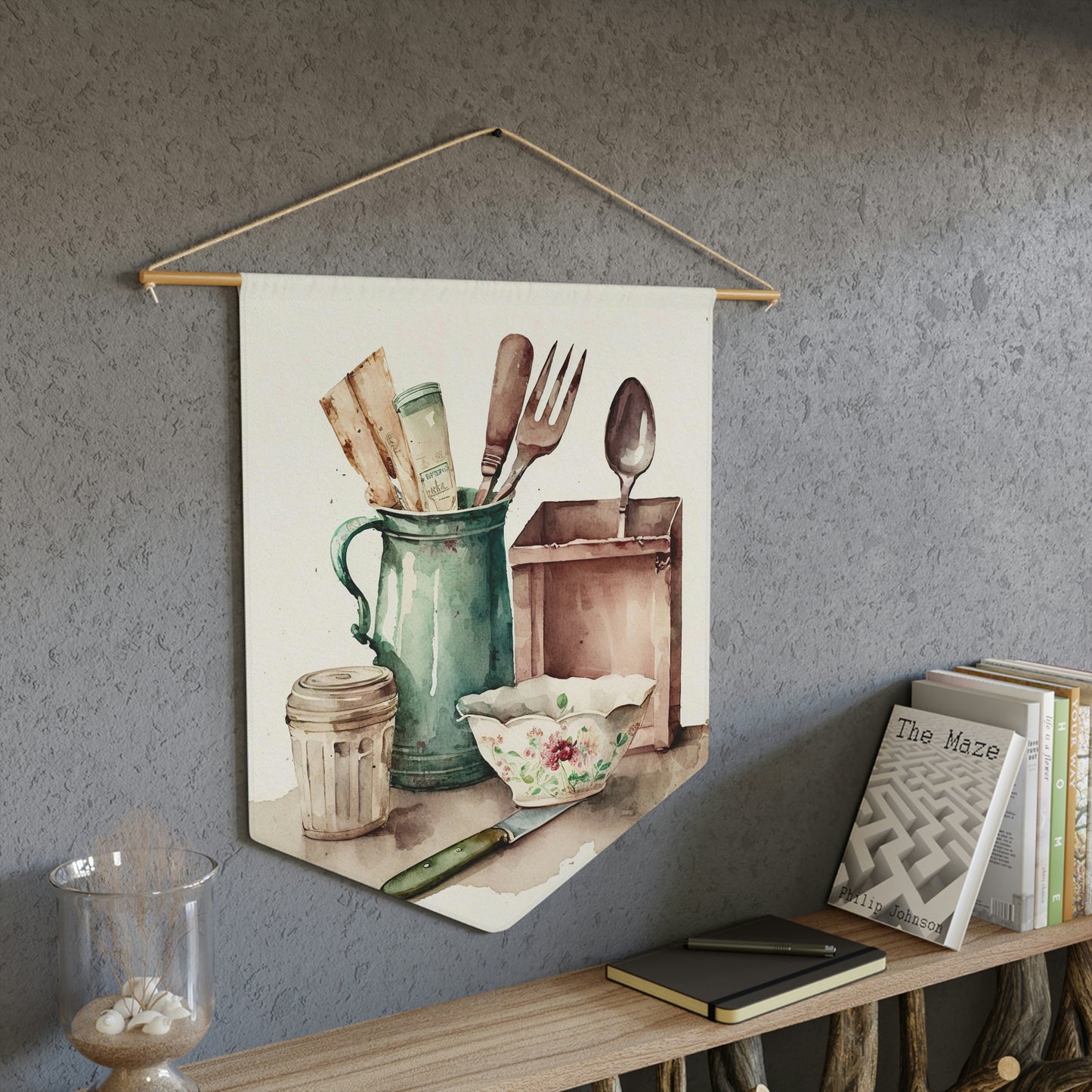 Antique cooking utensils wall pennant
