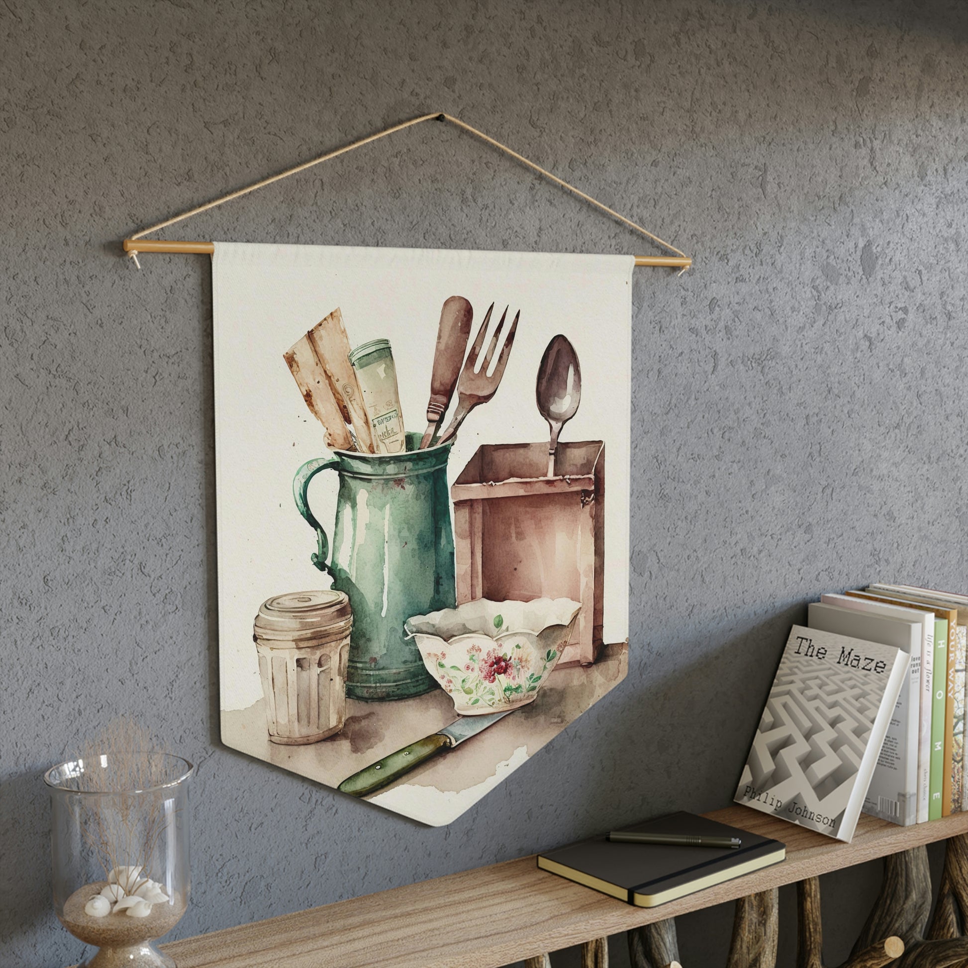 Antique cooking utensils wall pennant
