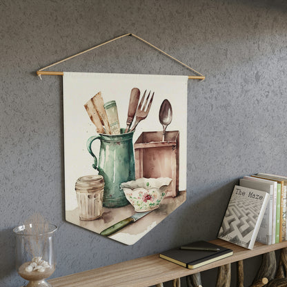 Antique cooking utensils wall pennant
