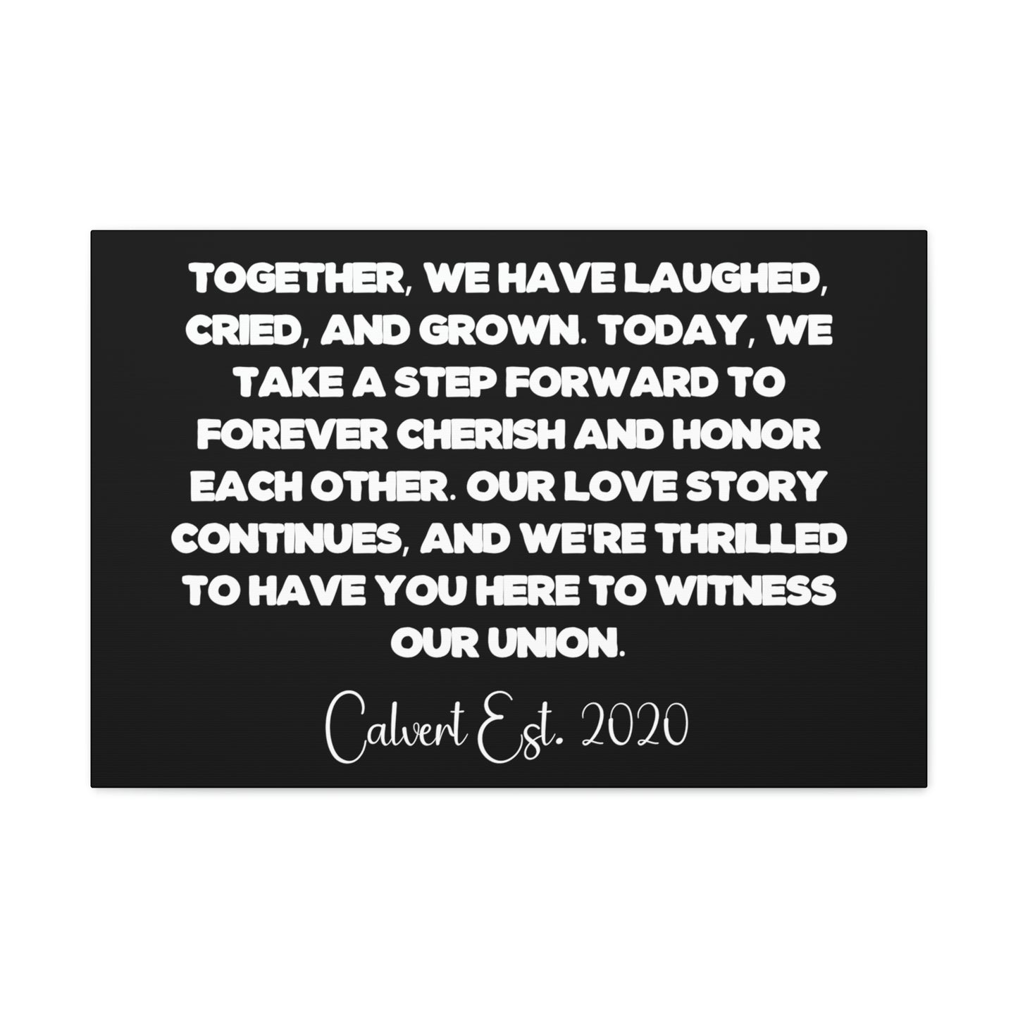 Wedding vows canvas art with couple names and date
