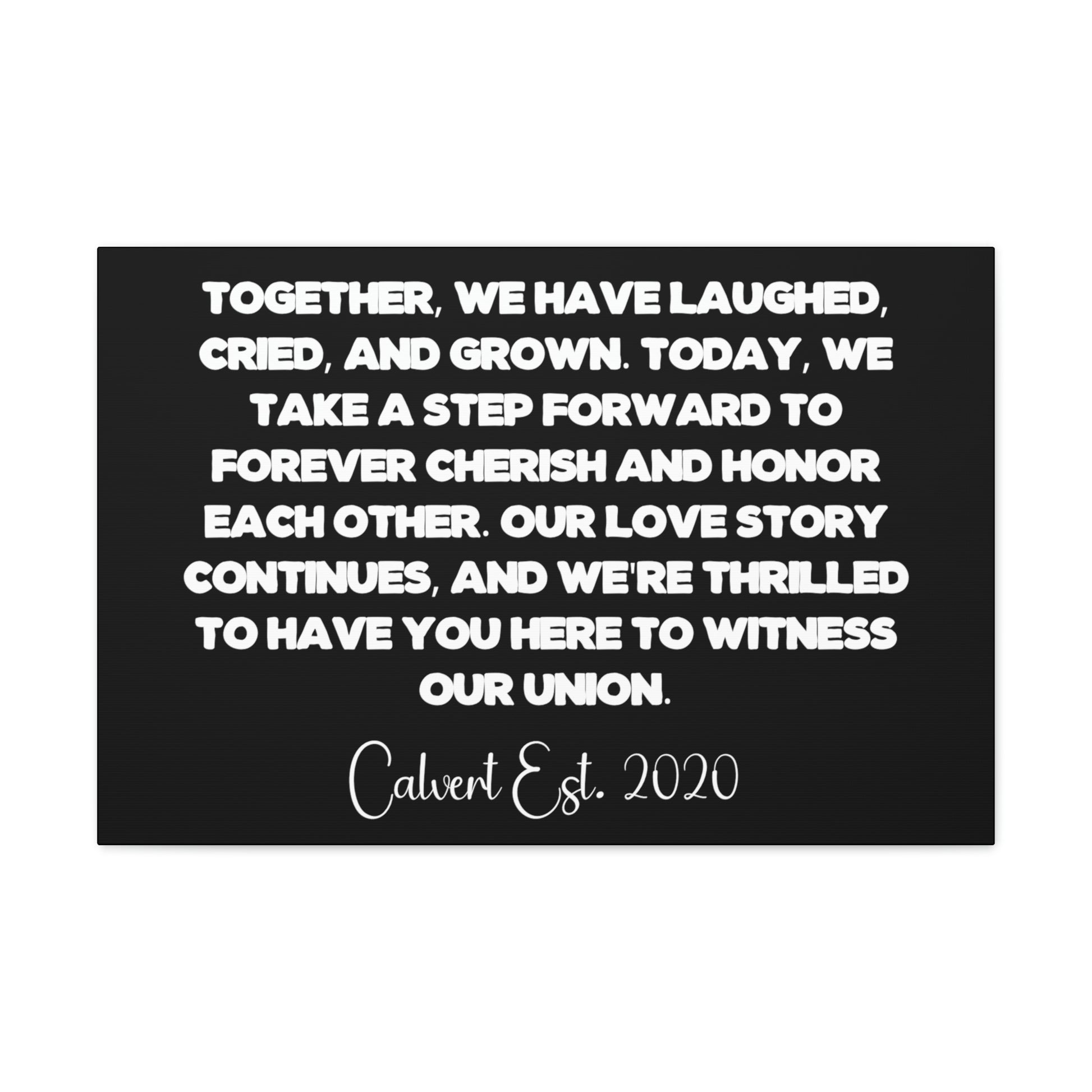 Wedding vows canvas art with couple names and date
