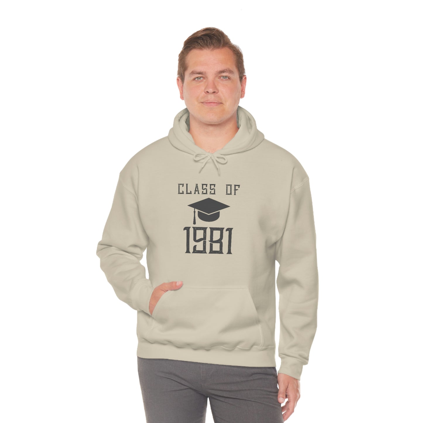 "Relaxed-fit '1981' hoodie, a meaningful gift for classmates."