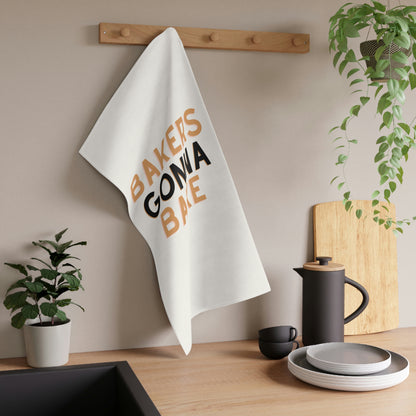 Decorative polyester kitchen towel with "Bakers Gonna Bake" message.