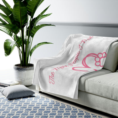Monogrammed pink dog blanket with heart and paw print
