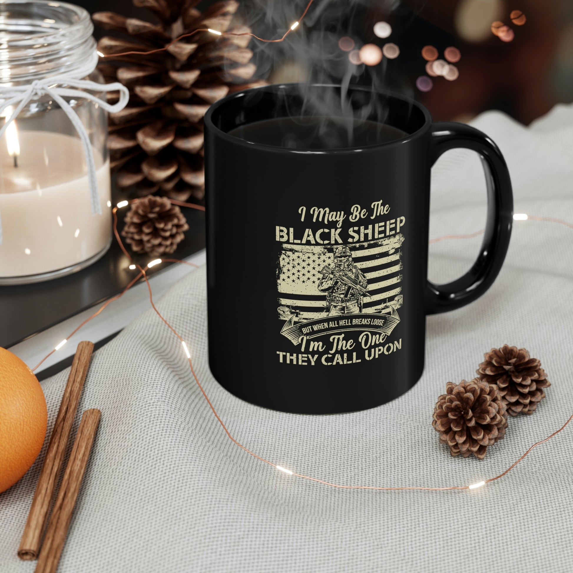 Rustic American flag soldier coffee mug
