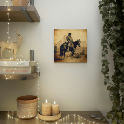 Cowboy on horseback vintage-style canvas wall art
