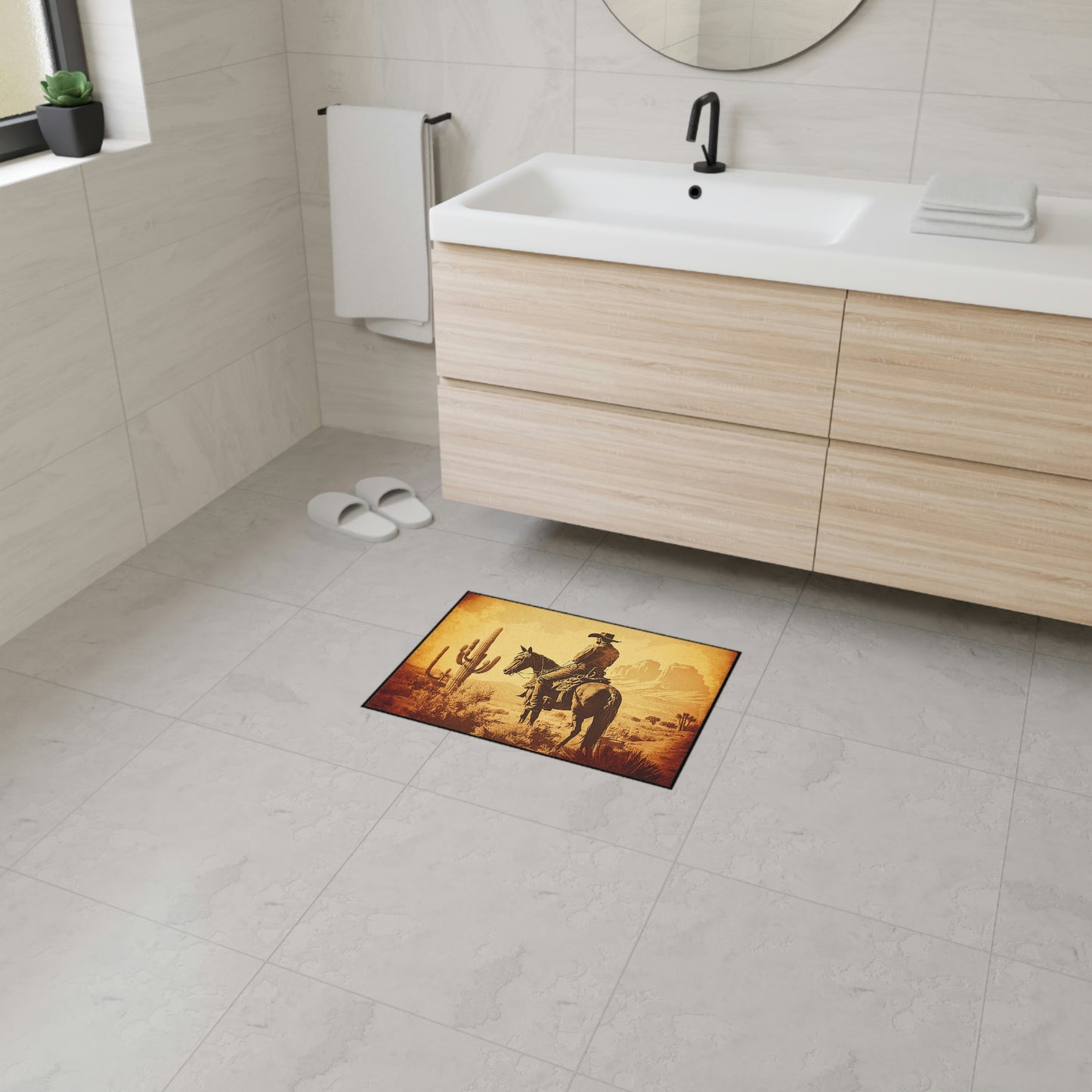 Cowboy riding horse welcome mat for home decor
