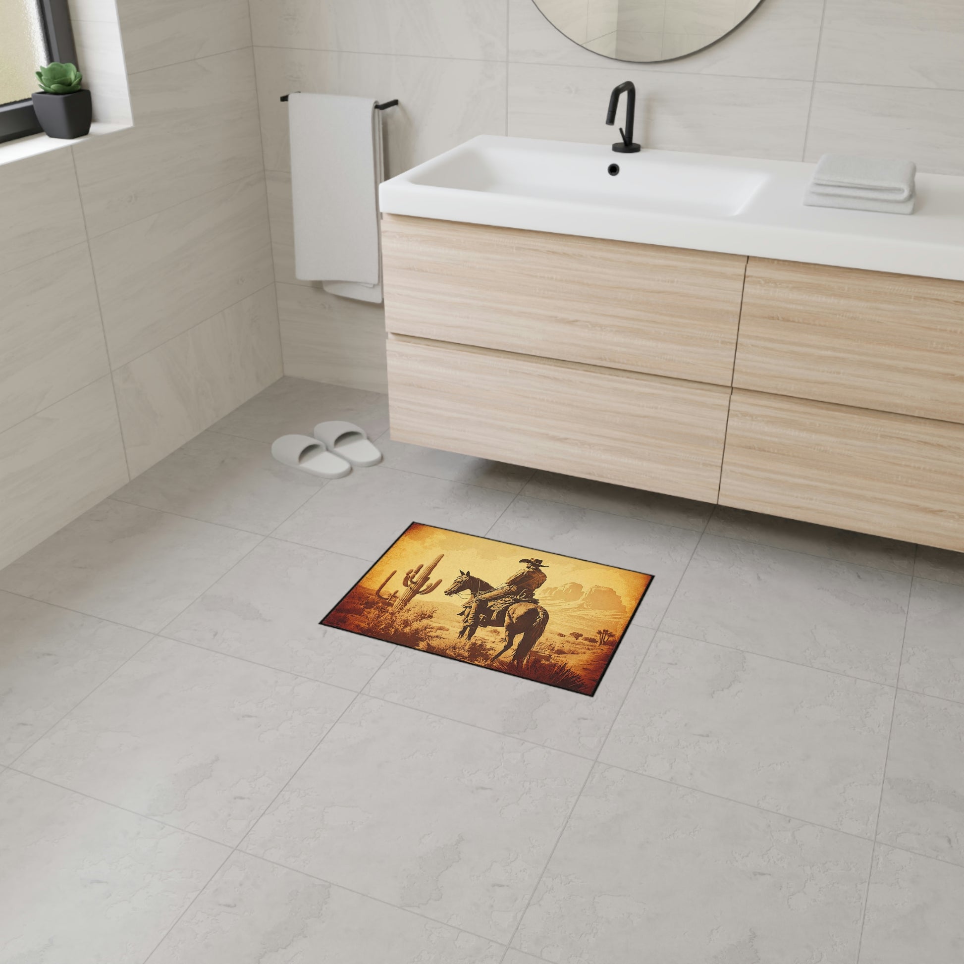Cowboy riding horse welcome mat for home decor
