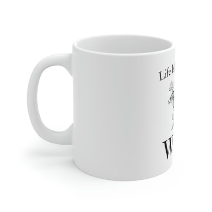 White mug with deer and woodland scene
