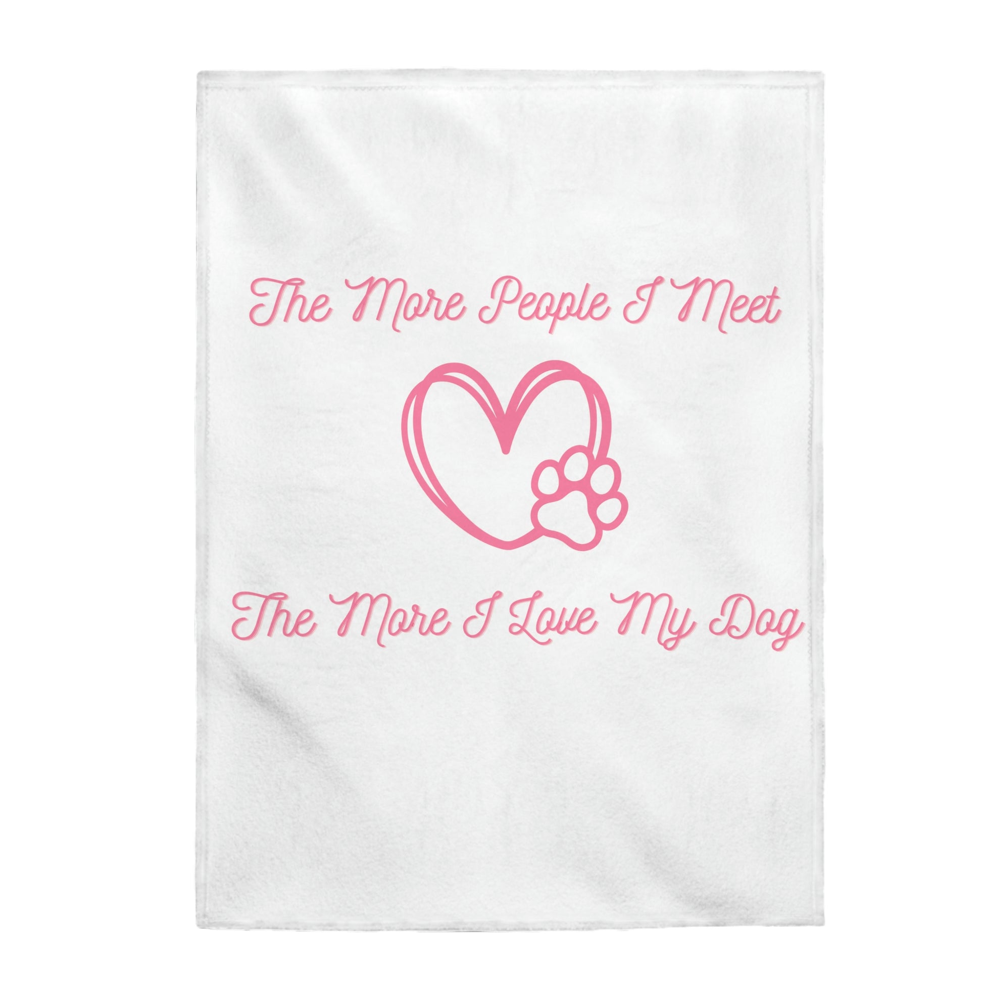 Pink paw print blanket with dog lover slogan
