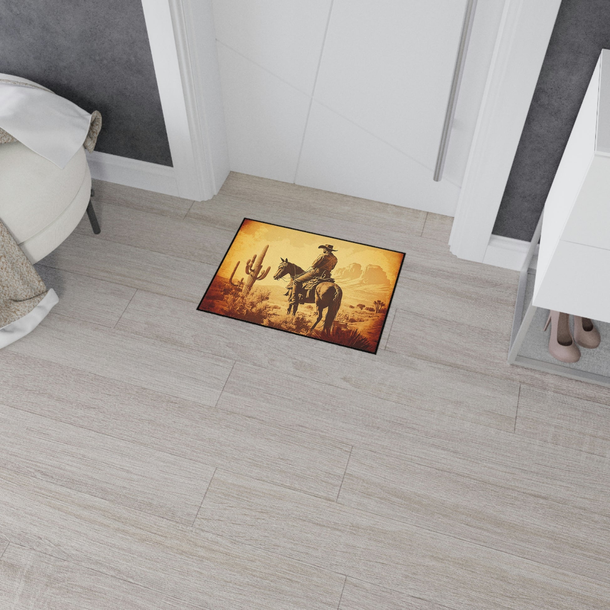 Western-themed cowboy doormat with horse graphic
