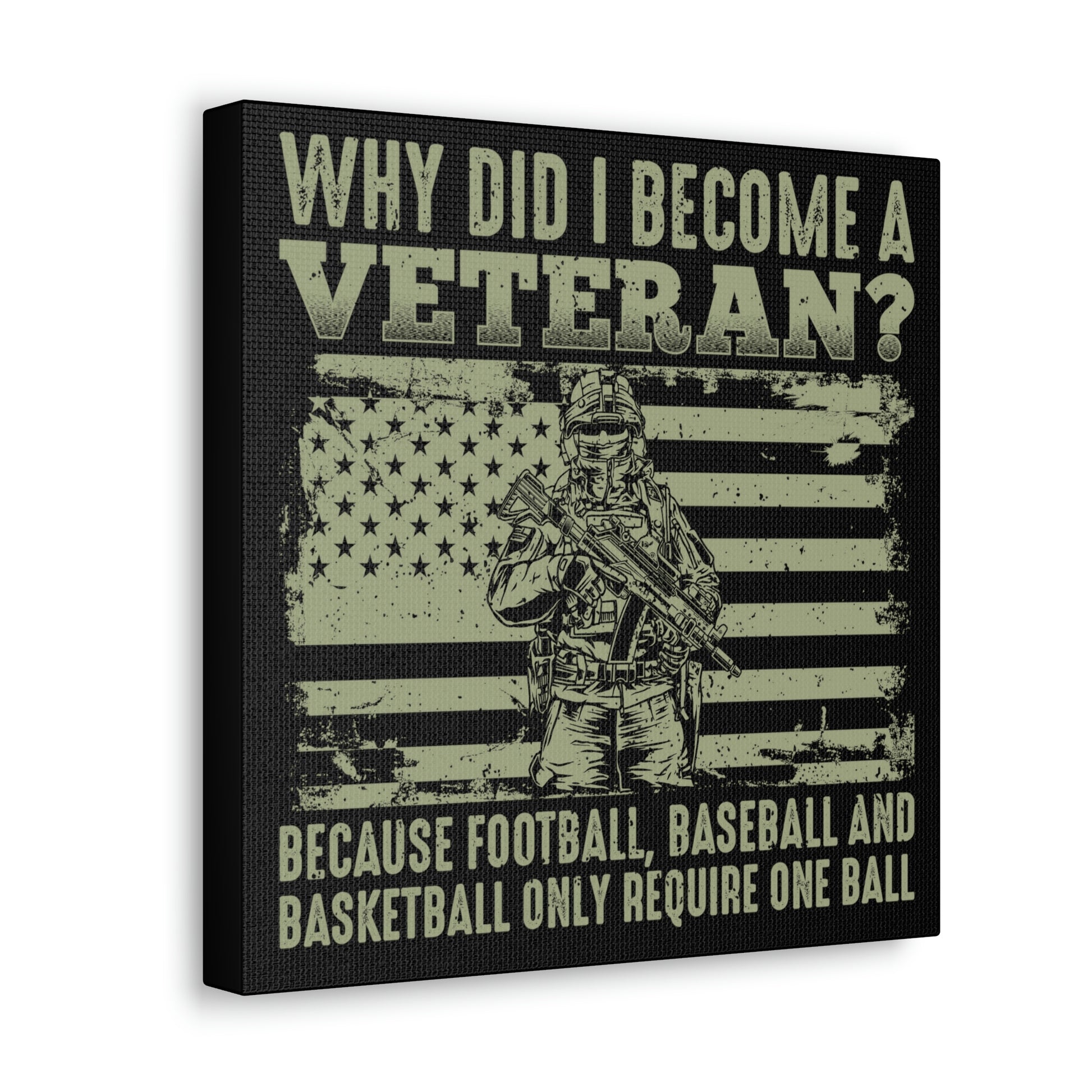 Inspirational military canvas for veteran-themed room decor
