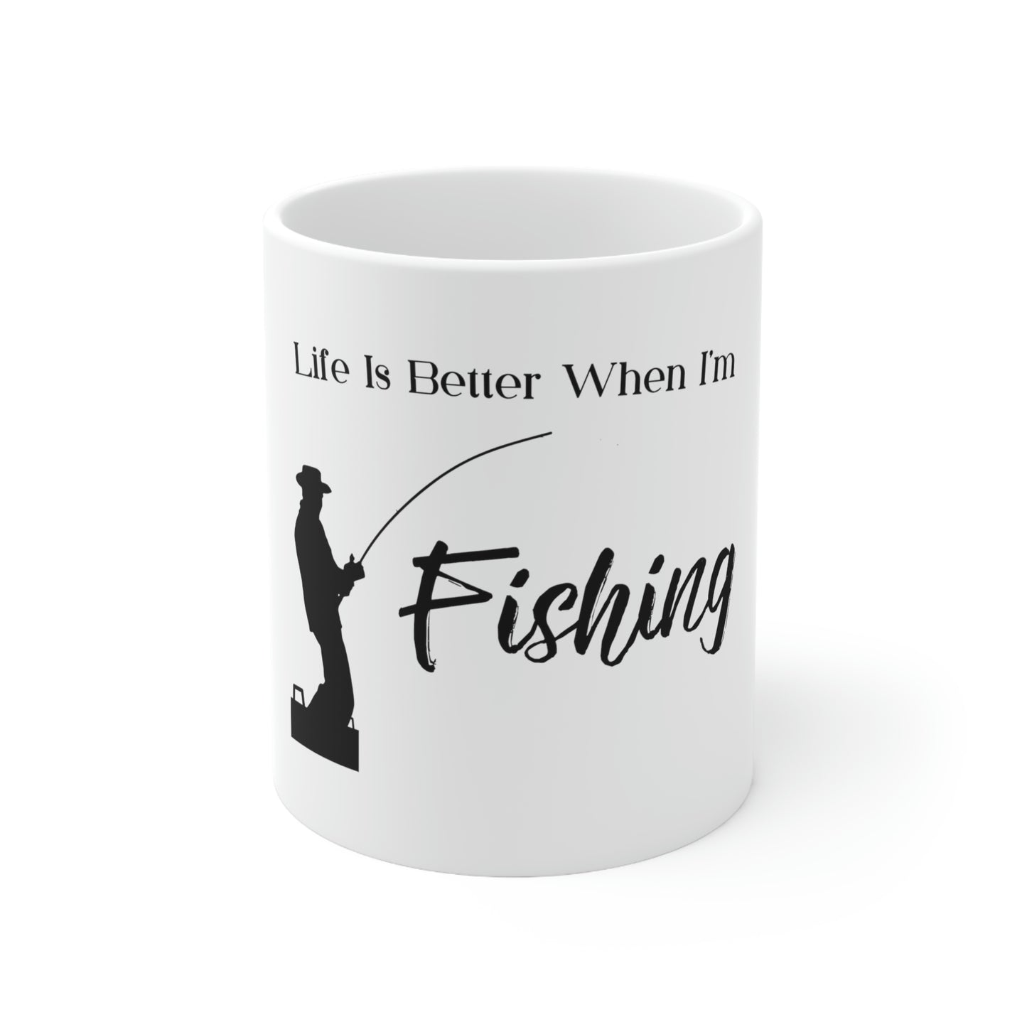 Fisherman coffee mug featuring outdoor-inspired artwork
