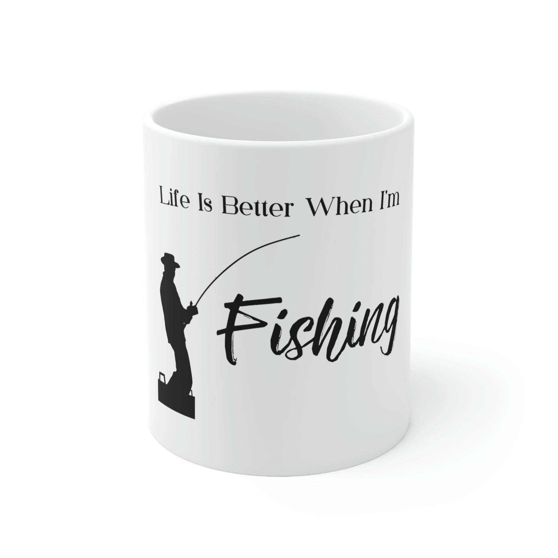 Fisherman coffee mug featuring outdoor-inspired artwork
