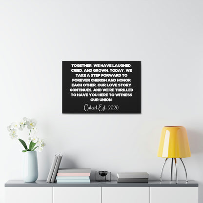 Romantic wedding day canvas art with vows and graphics

