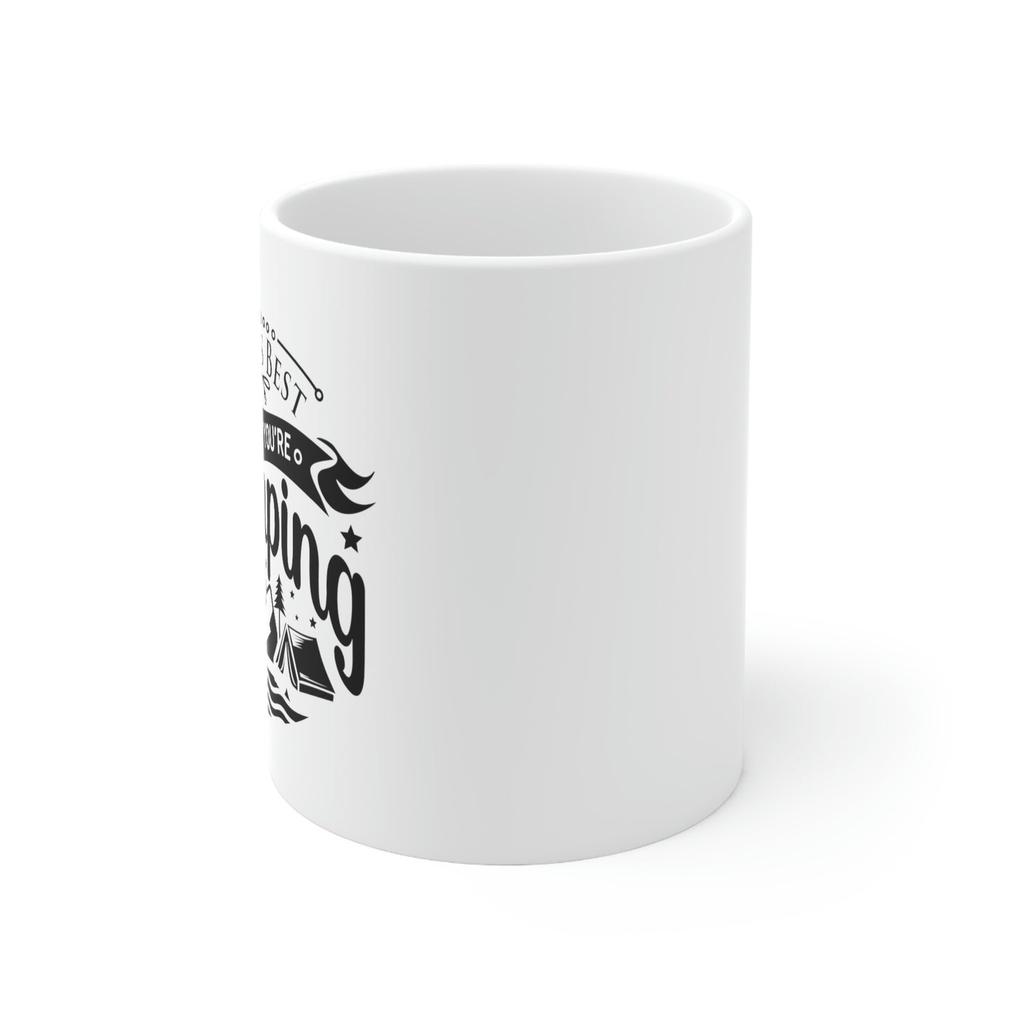 Ceramic camping coffee mug with nature scene
