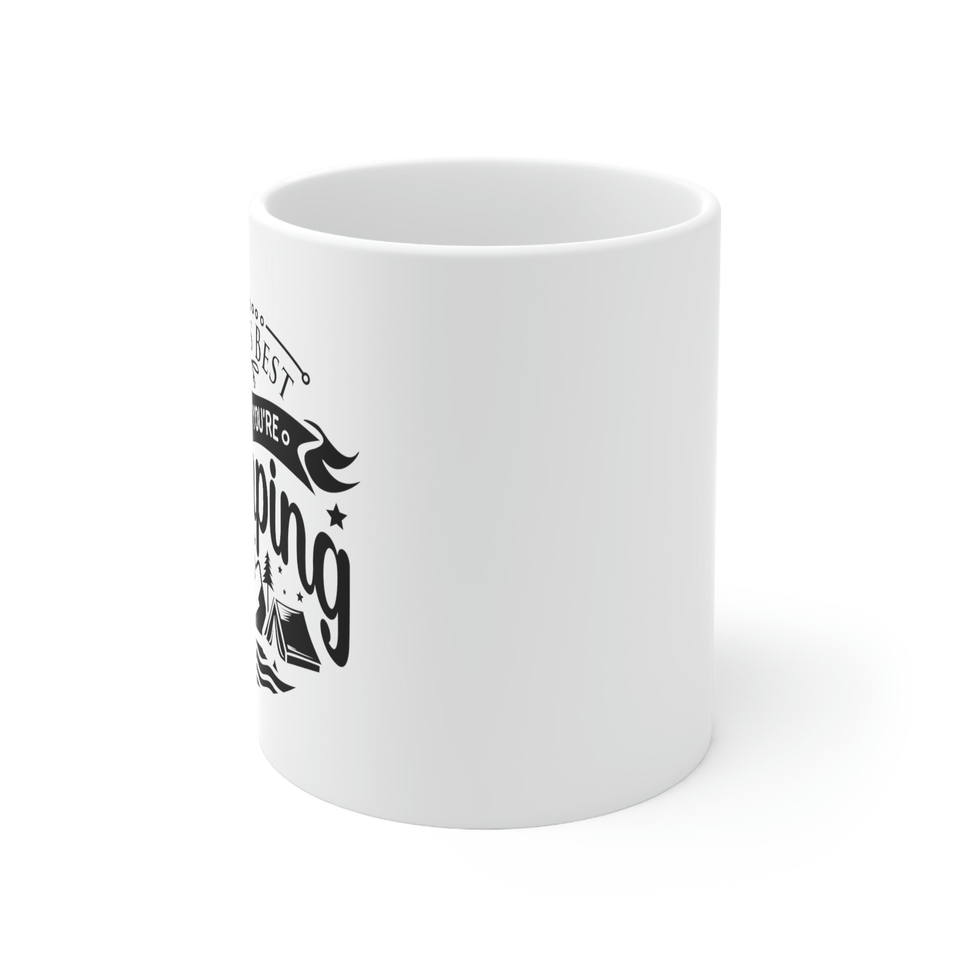 Ceramic camping coffee mug with nature scene
