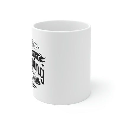Ceramic camping coffee mug with nature scene
