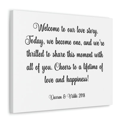 Custom canvas wall art with wedding date and quote
