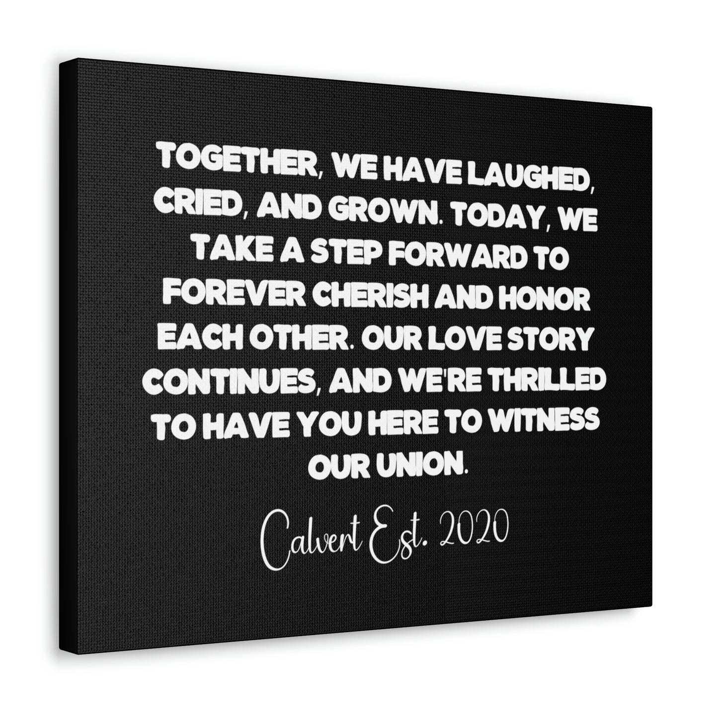 Wedding vows canvas art with romantic quote and date
