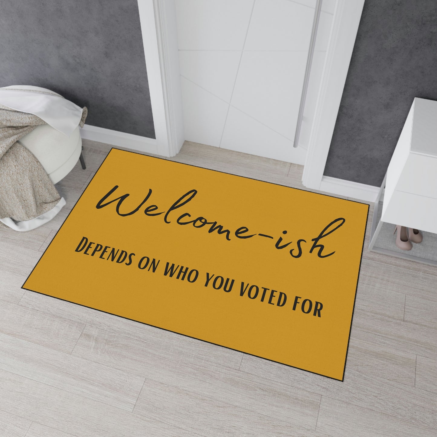 Durable polyester "Welcome-ish" humorous door mat