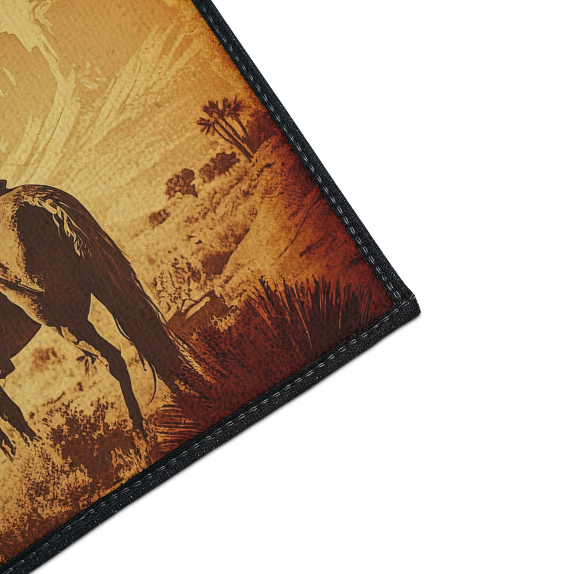 Rugged cowboy and horse doormat for western decor
