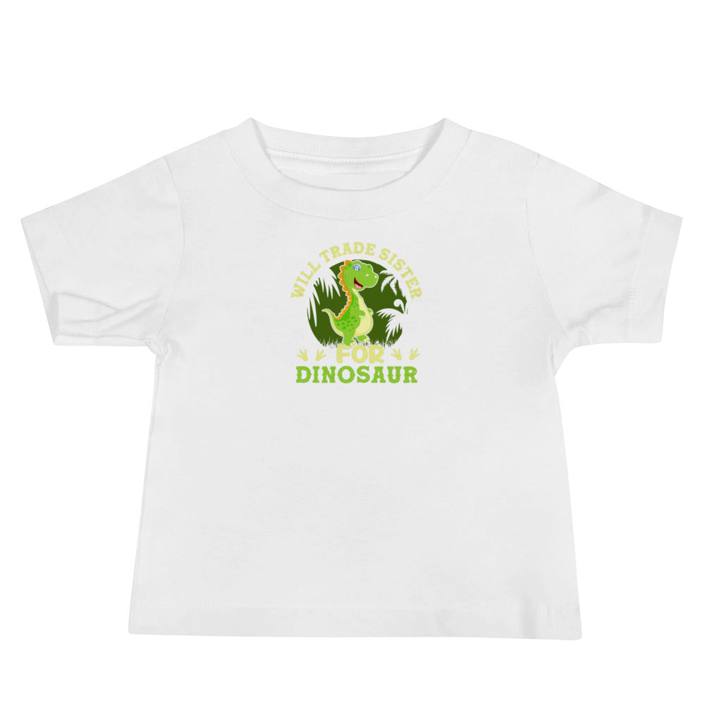 "Will Trade Sister For Dinosaur" Baby Short Sleeve Shirt - Weave Got Gifts - Unique Gifts You Won’t Find Anywhere Else!