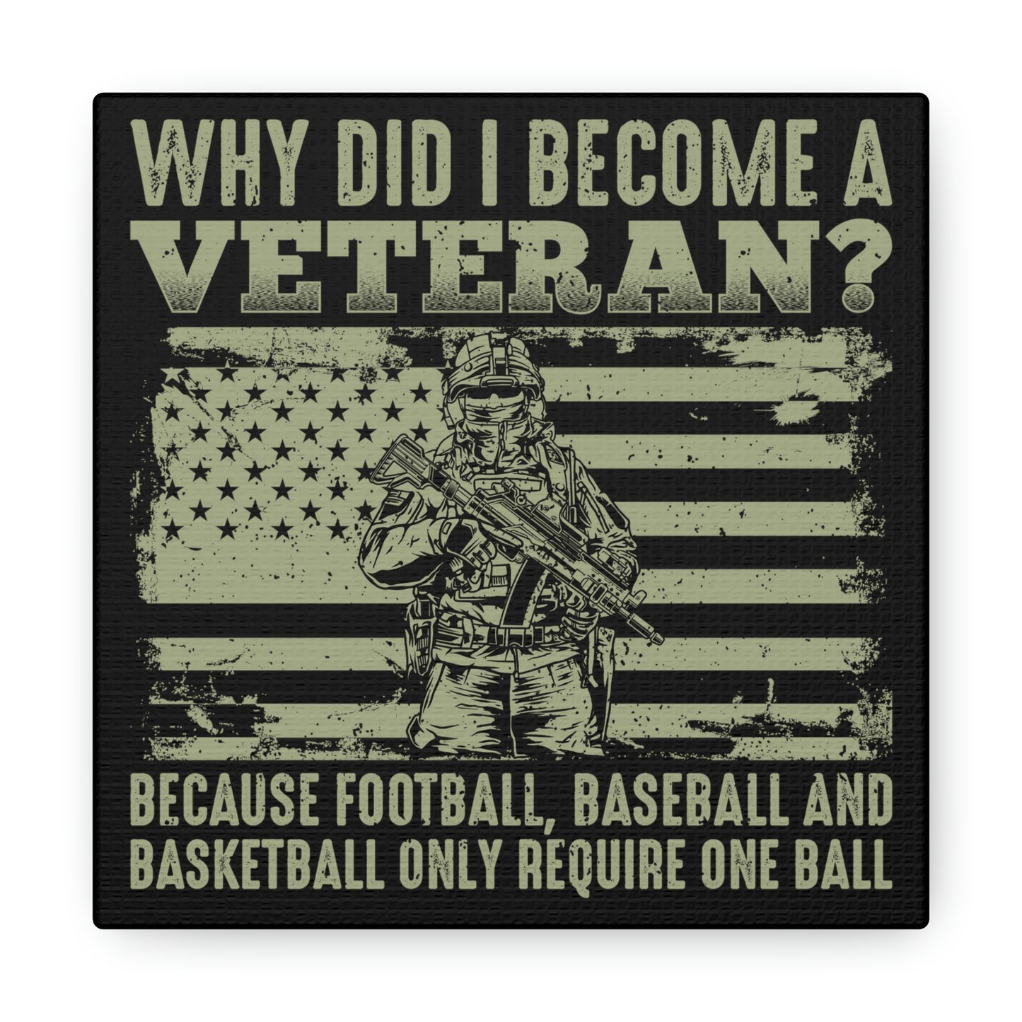 Black background veteran wall decor with light green-tan text
